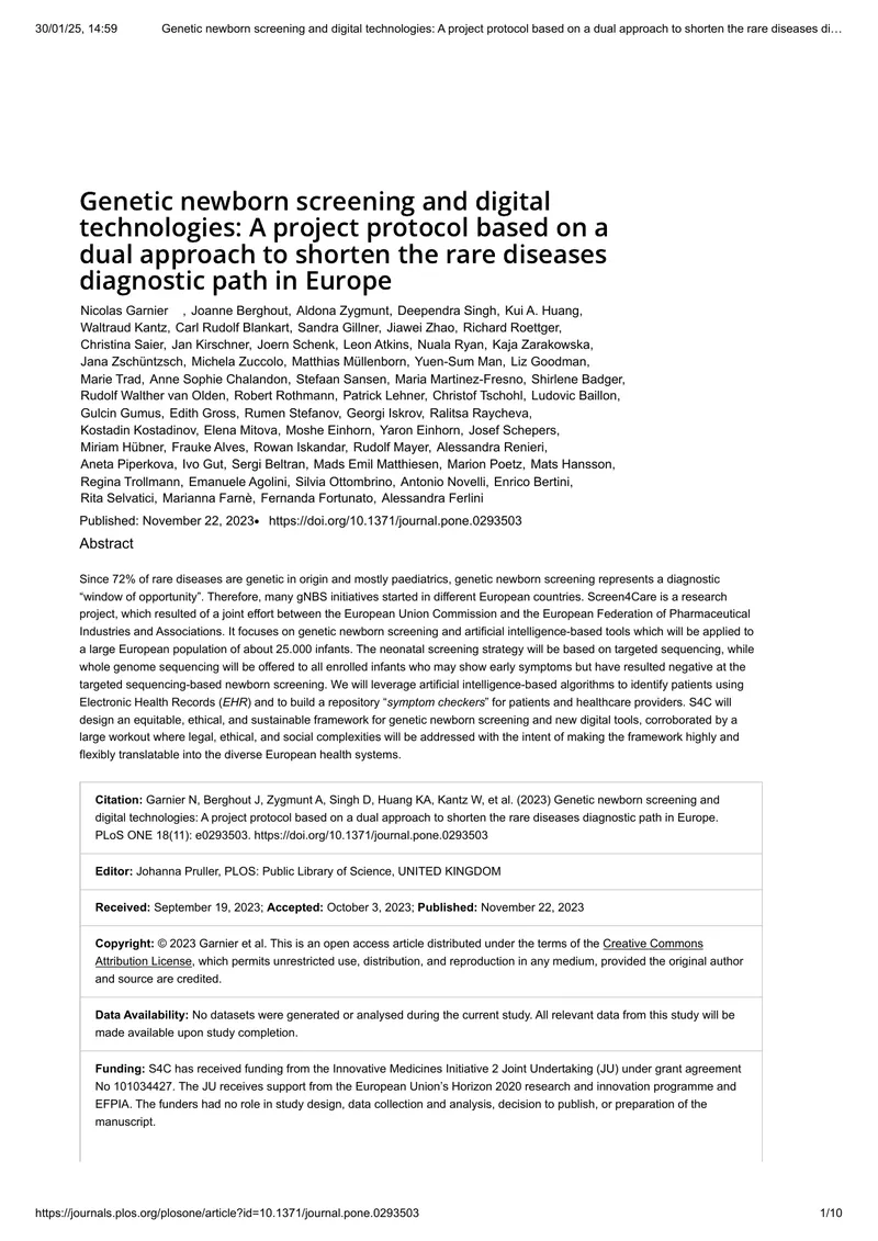 Genetic Newborn Screening and Digital Technologies Protocol