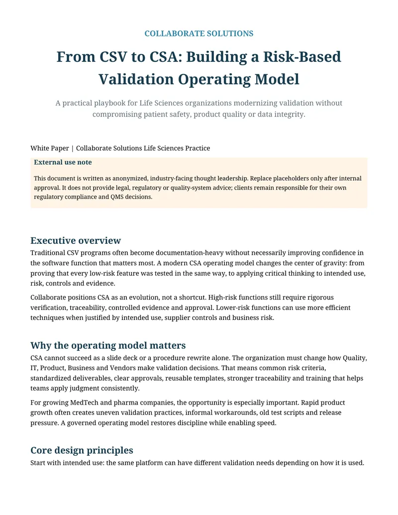 Building a Risk-Based Validation Operating Model
