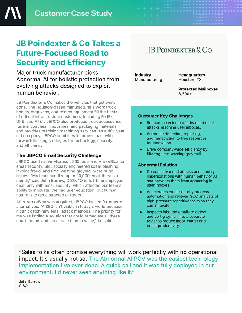 JB Poindexter & Co Email Security Implementation Case Study