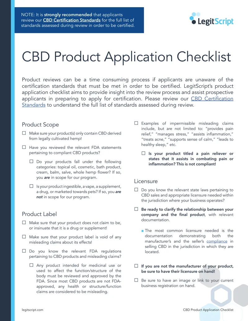 CBD Product Application Checklist