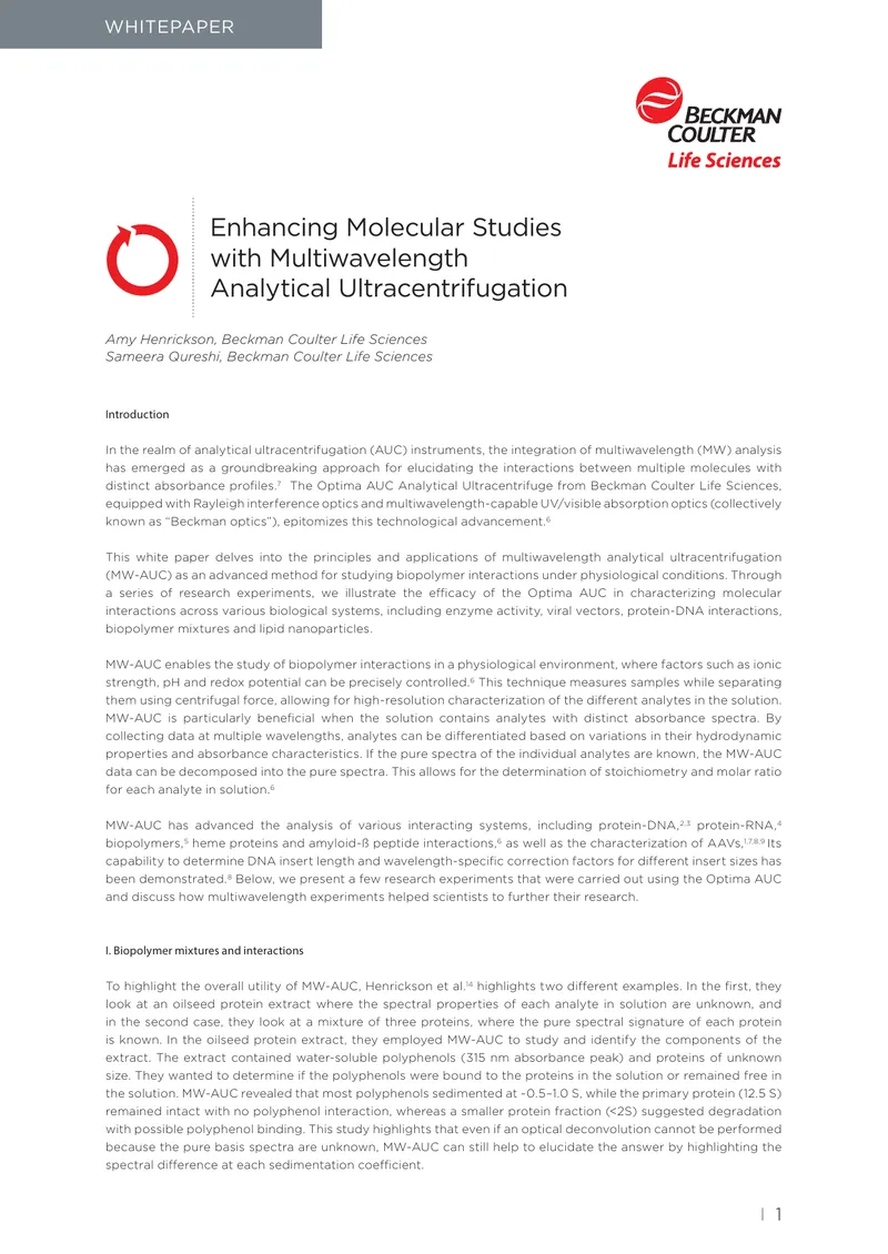 Enhancing Molecular Studies with Multiwavelength Analytical Ultracentrifugation