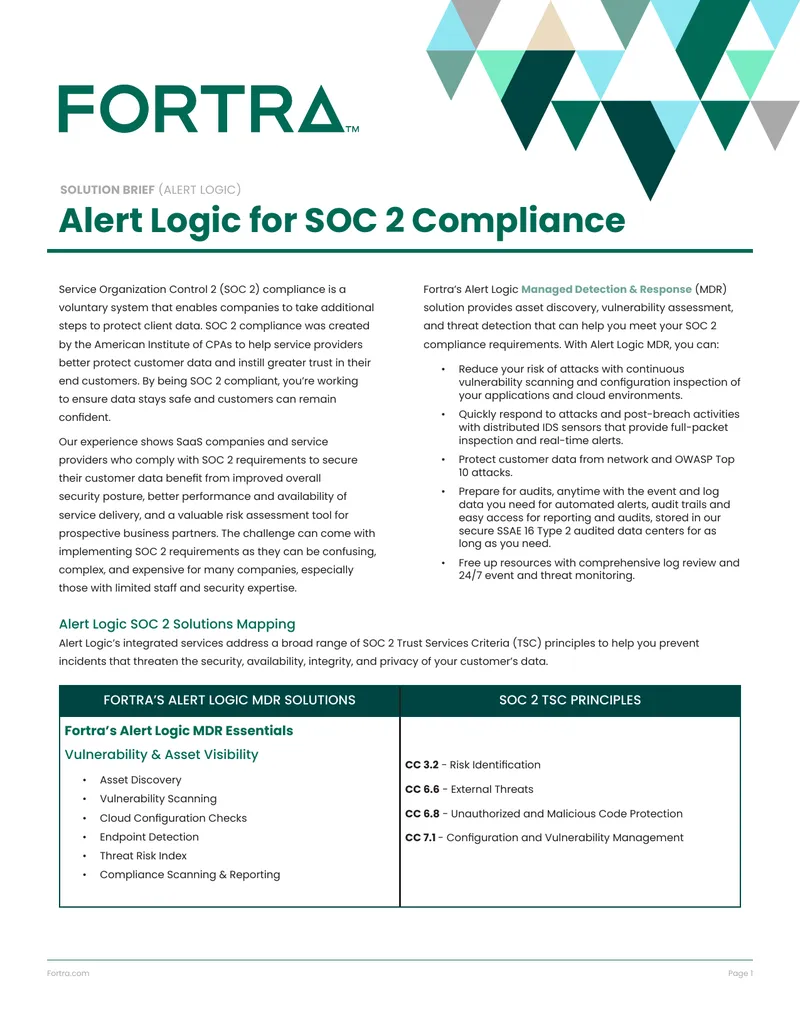 Alert Logic Solutions for SOC 2 Compliance