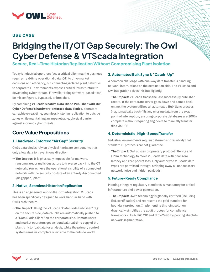Owl Cyber Defense and VTScada Integration Guide