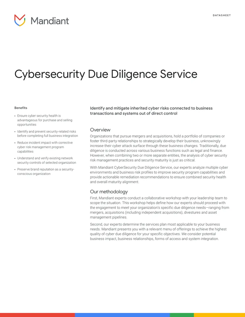 Cybersecurity Due Diligence Service Data Sheet
