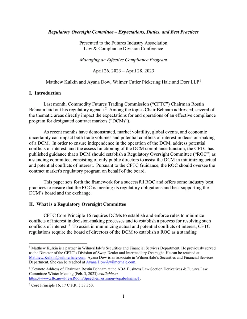 Regulatory Oversight Committee Best Practices Guide