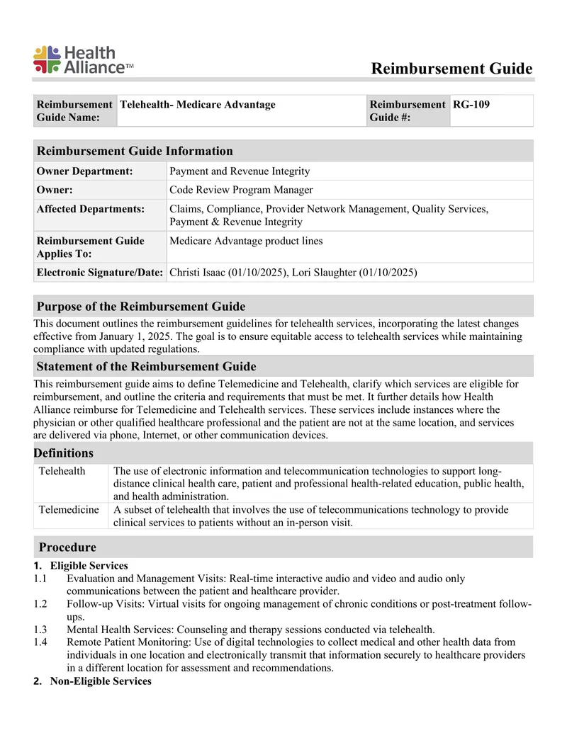 Telehealth Medicare Advantage Reimbursement Guide