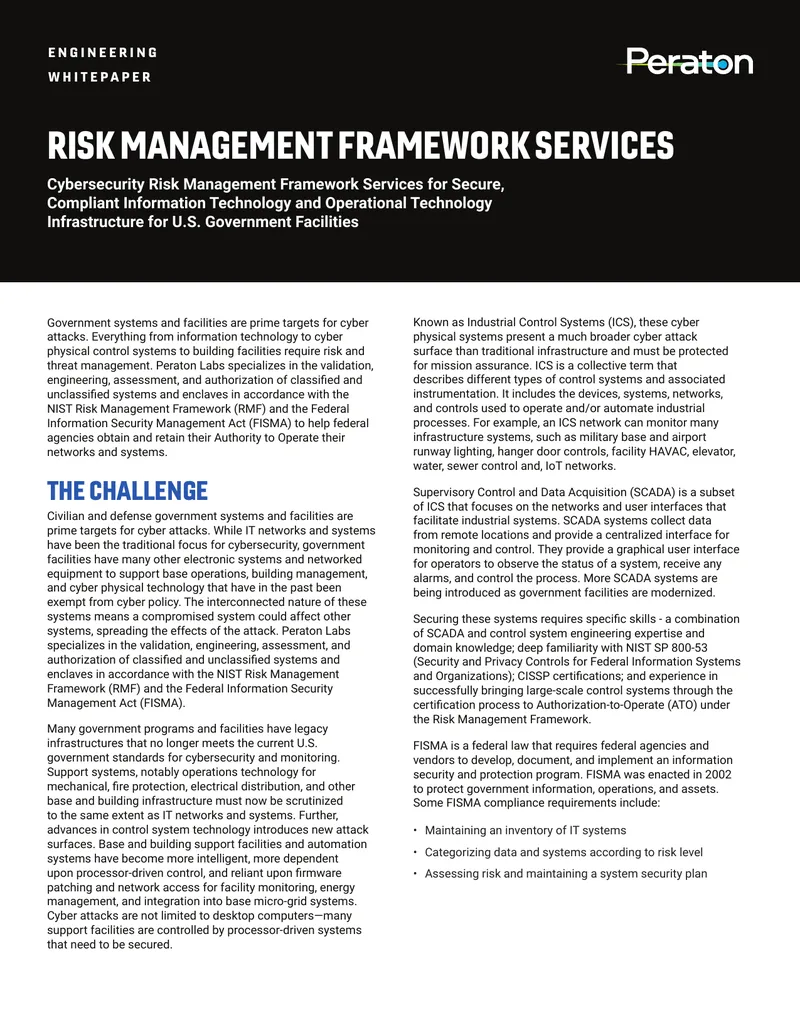 Cybersecurity Risk Management Framework Services for Government Facilities