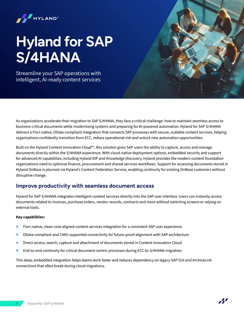 Hyland for SAP S/4HANA Content Services Integration