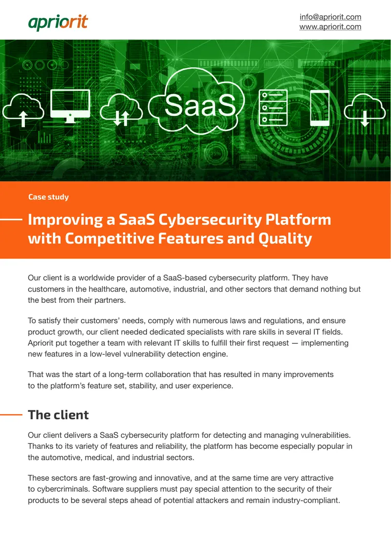 Improving a SaaS Cybersecurity Platform with Competitive Features and Quality