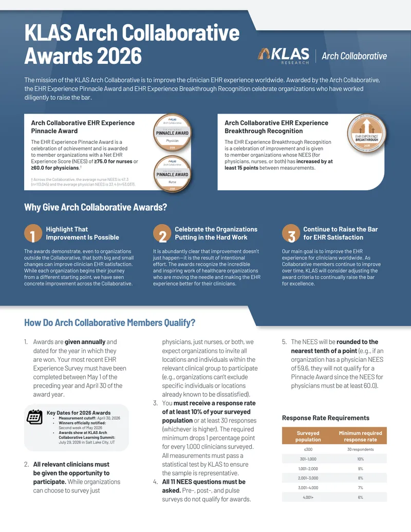 KLAS Arch Collaborative EHR Experience Awards 2026