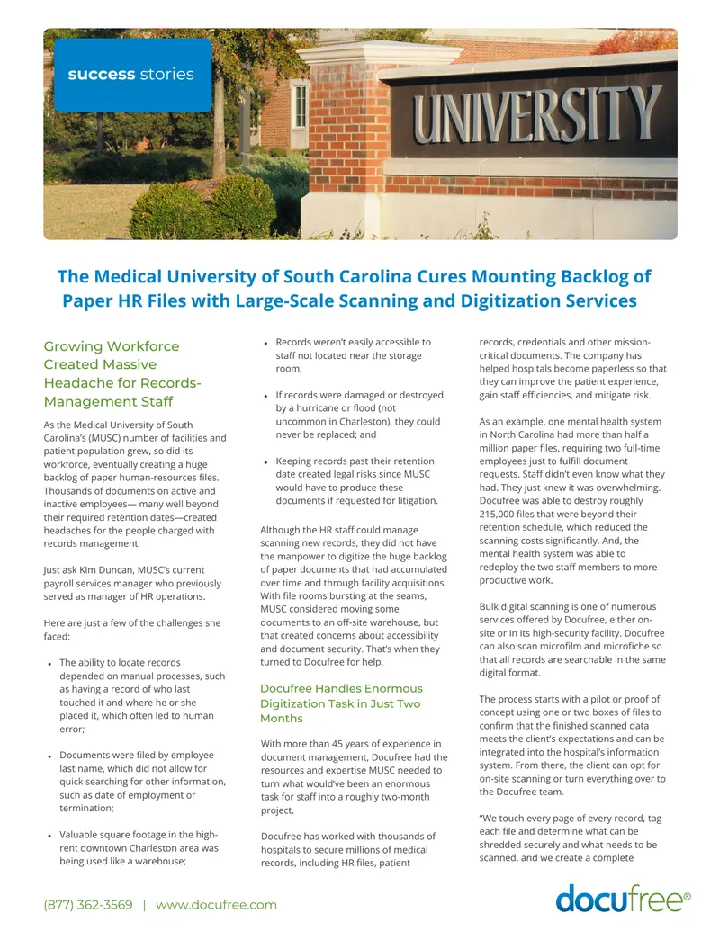 Medical University of South Carolina HR Records Digitization
