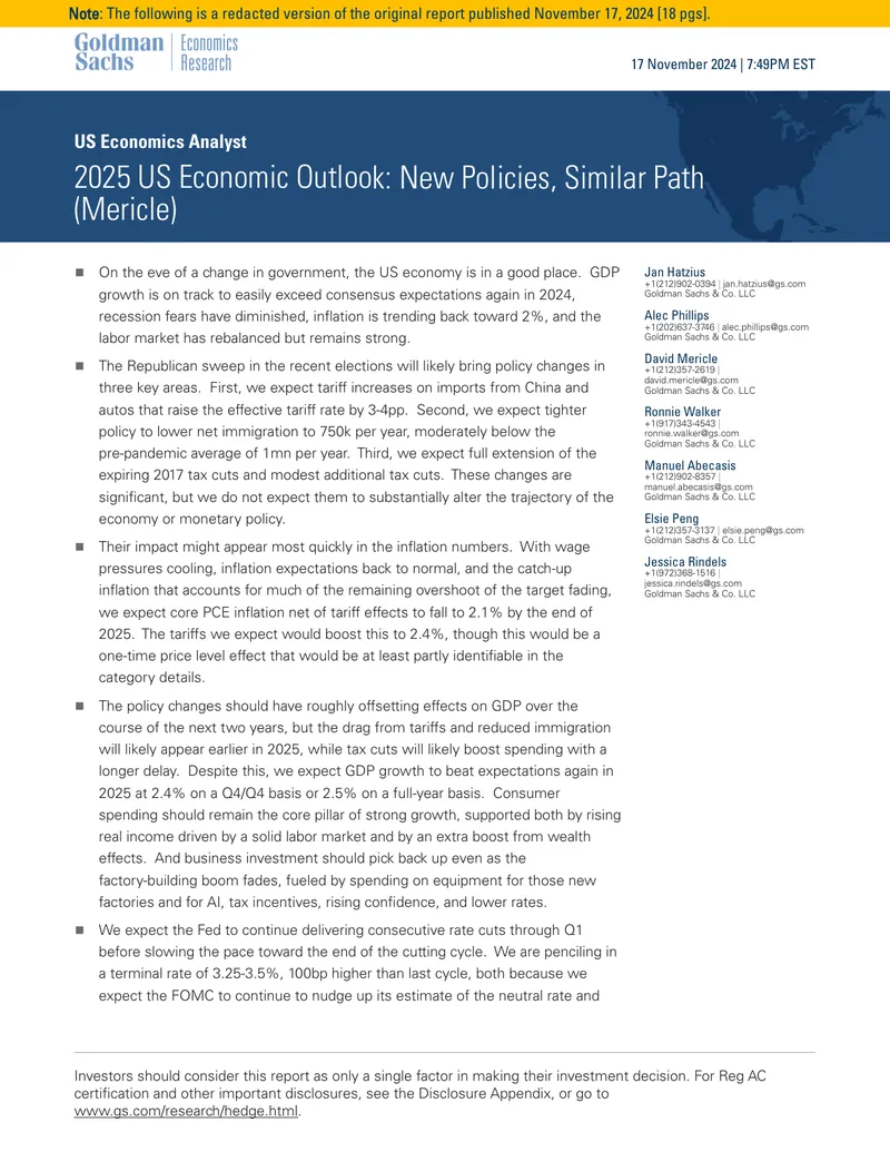 2025 US Economic Outlook: New Policies and Trends