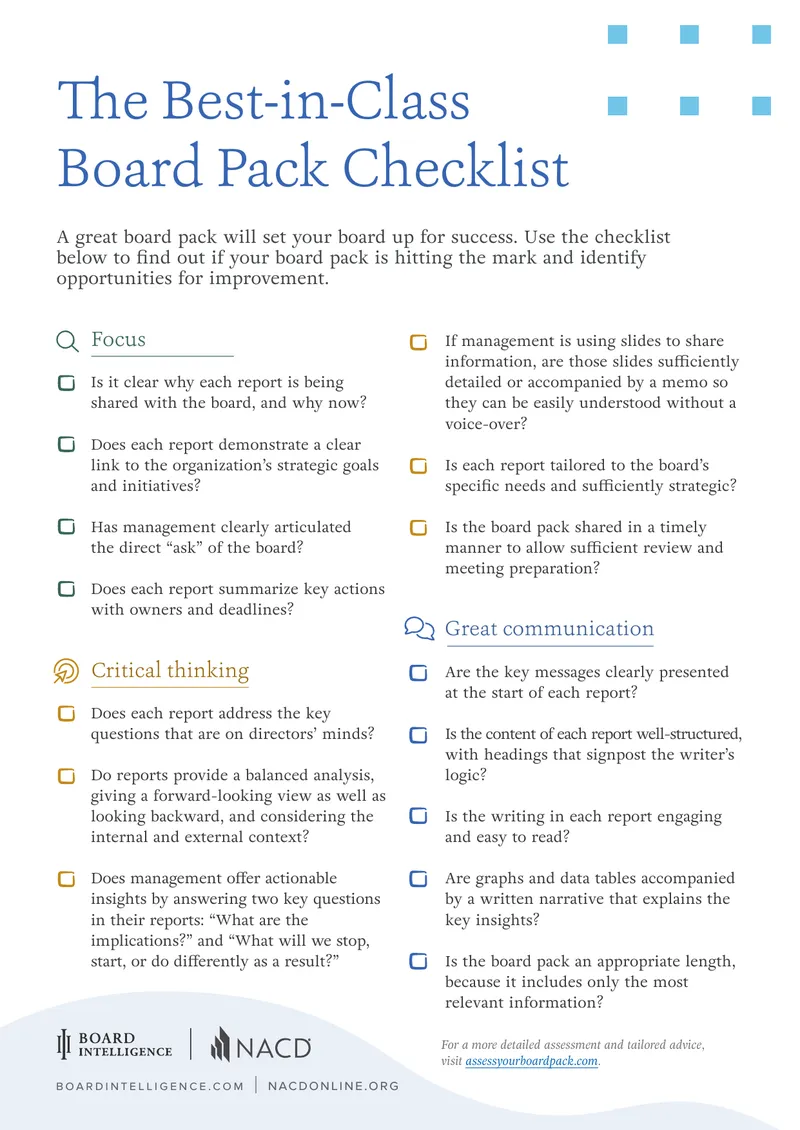 Board Pack Checklist for Effective Communication