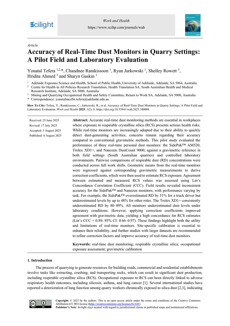 Accuracy of Real-Time Dust Monitors in Quarry Settings