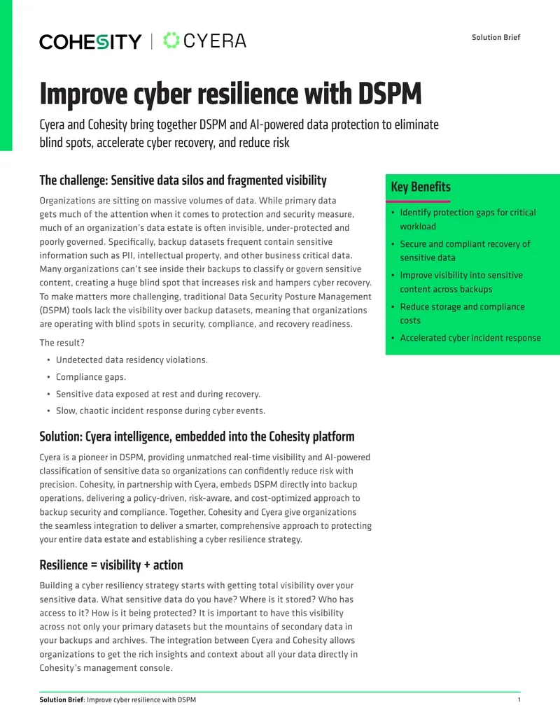Cyber Resilience Improvement with DSPM Integration