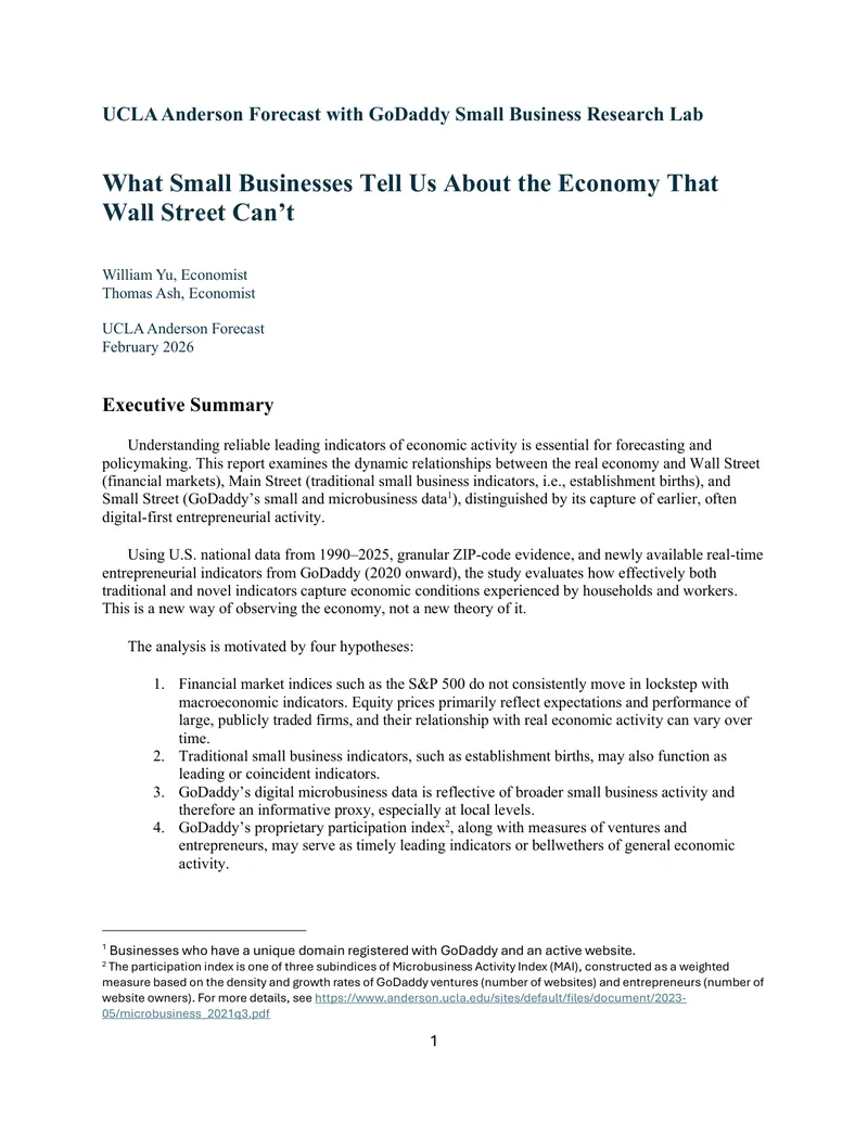 Economic Indicators from Small Business Data Analysis