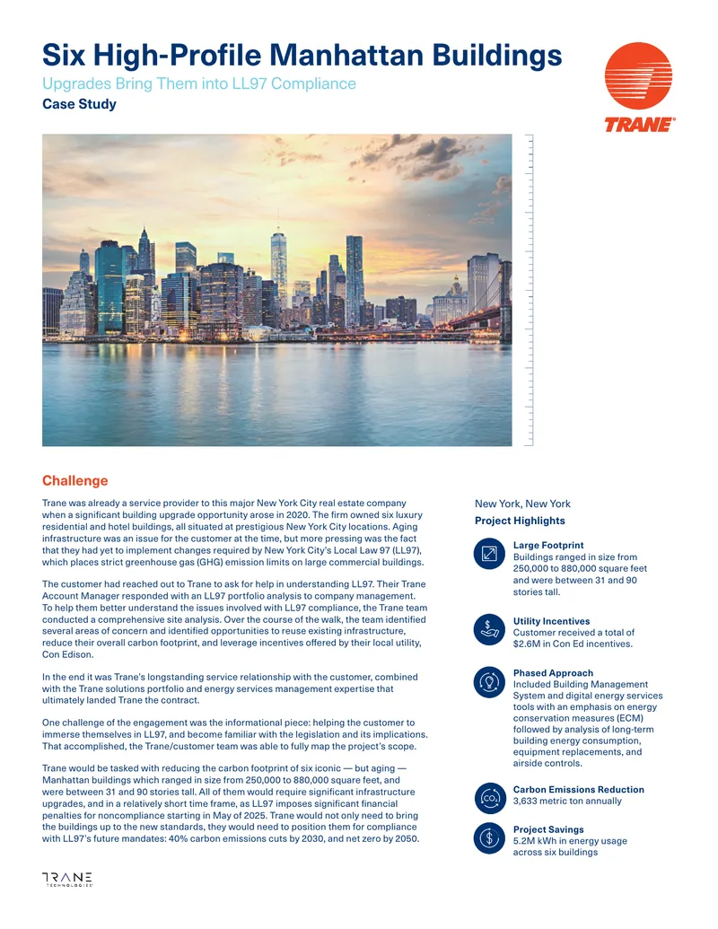 Trane's Compliance Project for Manhattan Buildings