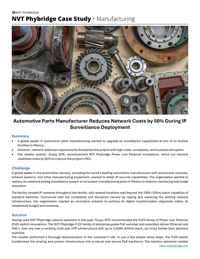 Automotive Parts Manufacturer Network Cost Reduction Case Study