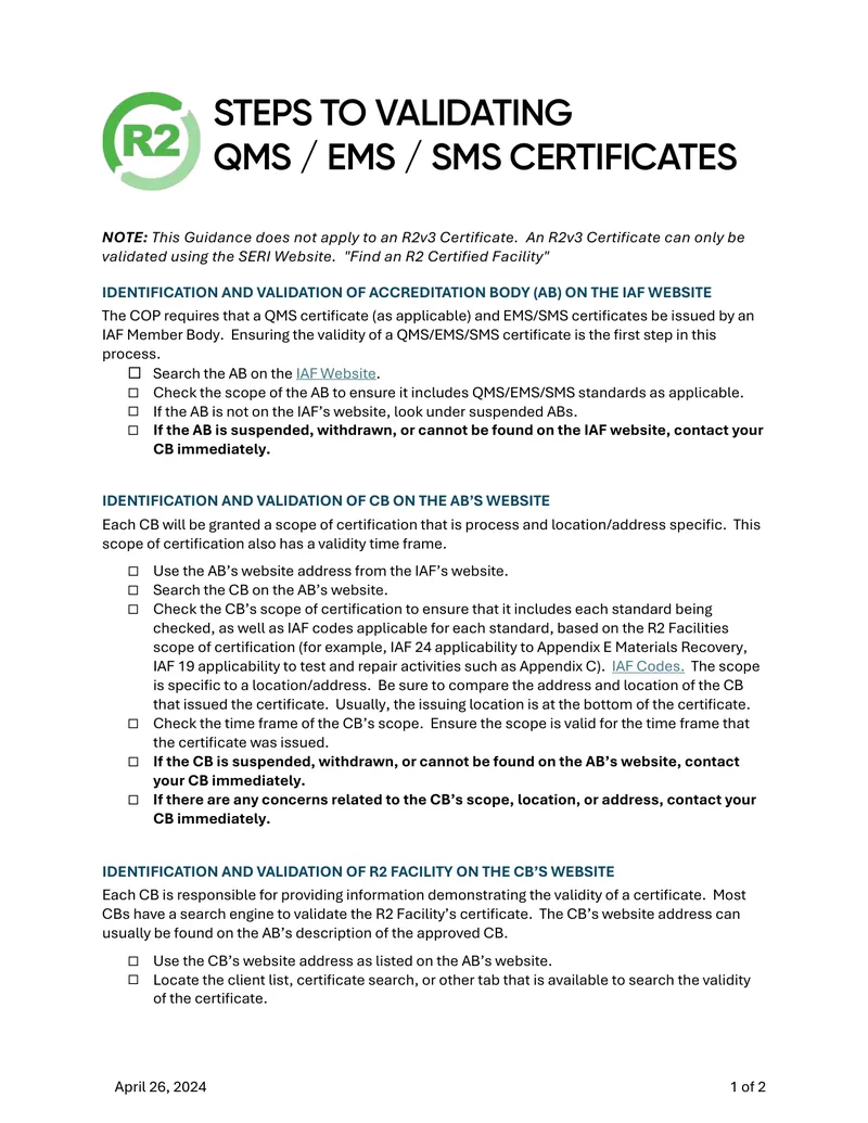Steps to Validating QMS EMS SMS Certificates