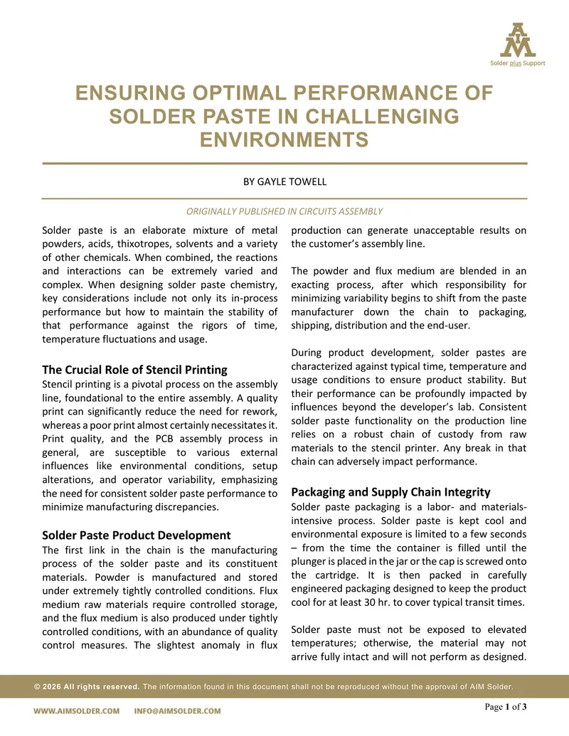 Ensuring Optimal Performance of Solder Paste