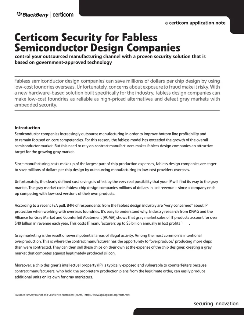 Certicom Security for Fabless Semiconductor Design Companies