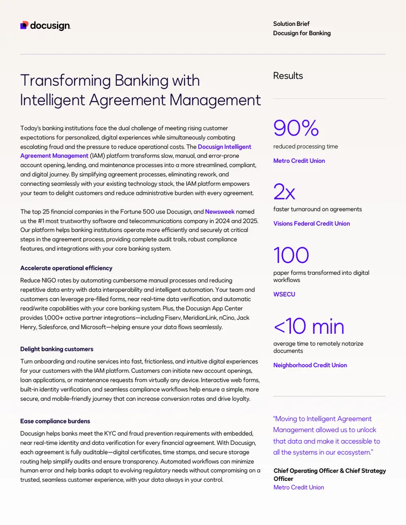 Docusign Intelligent Agreement Management for Banking