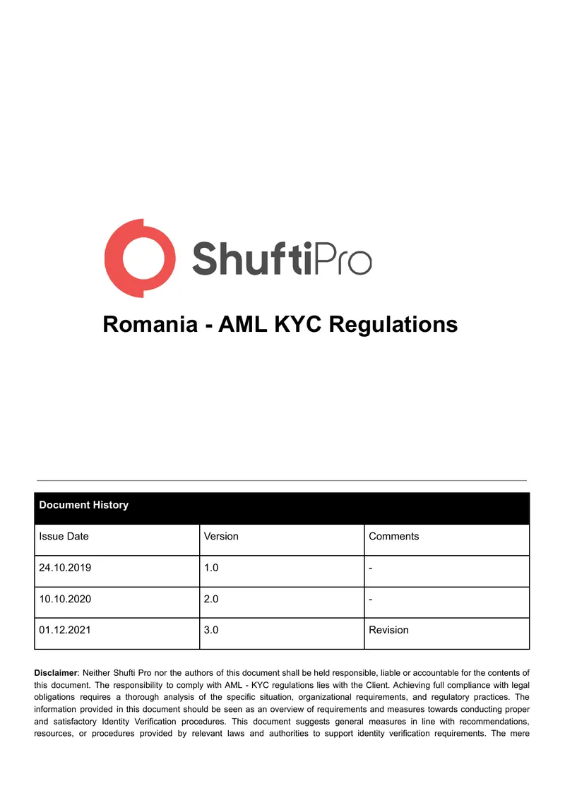 Romania AML KYC Regulations Overview