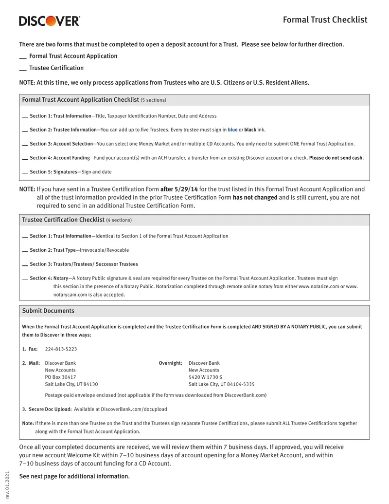 Trust Account Application and Certification Process