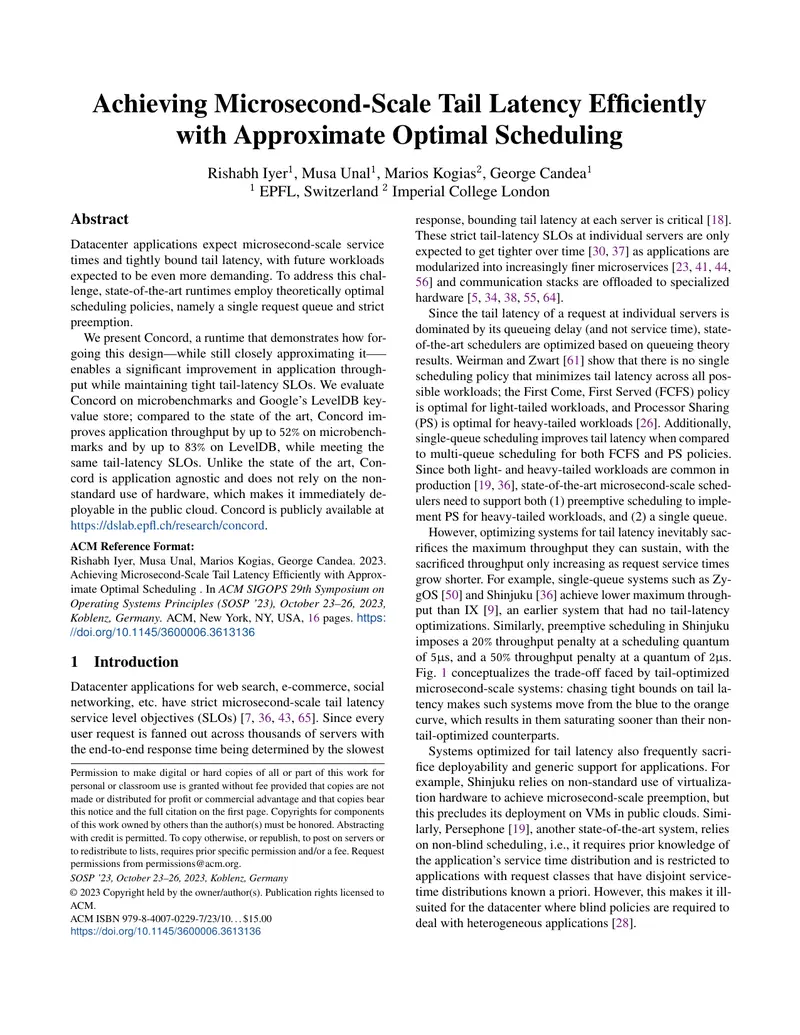 Microsecond-Scale Tail Latency Scheduling Techniques