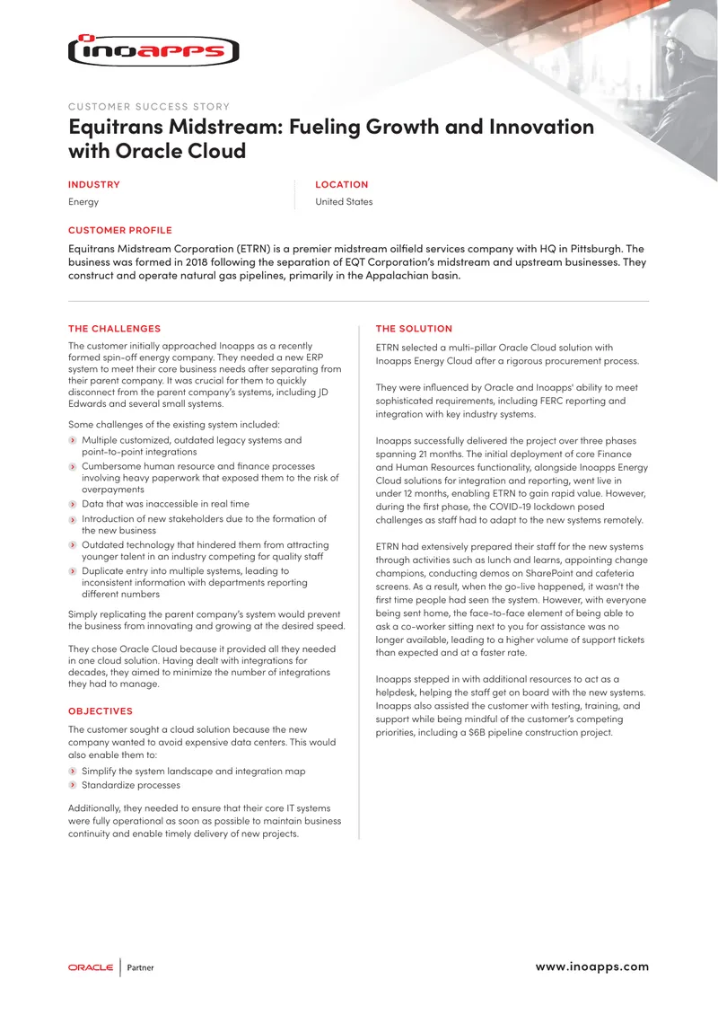 Equitrans Midstream Oracle Cloud Implementation Case Study preview page 1