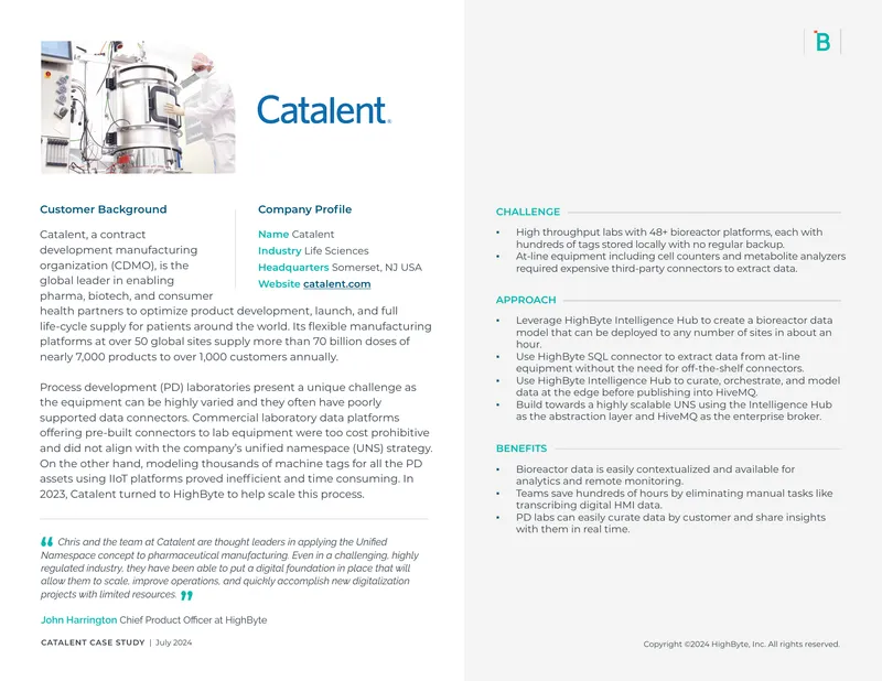 Catalent Case Study on HighByte Intelligence Hub