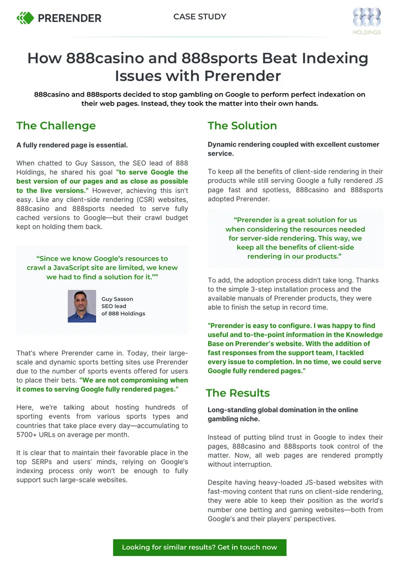 888casino and 888sports Prerender Implementation Case Study