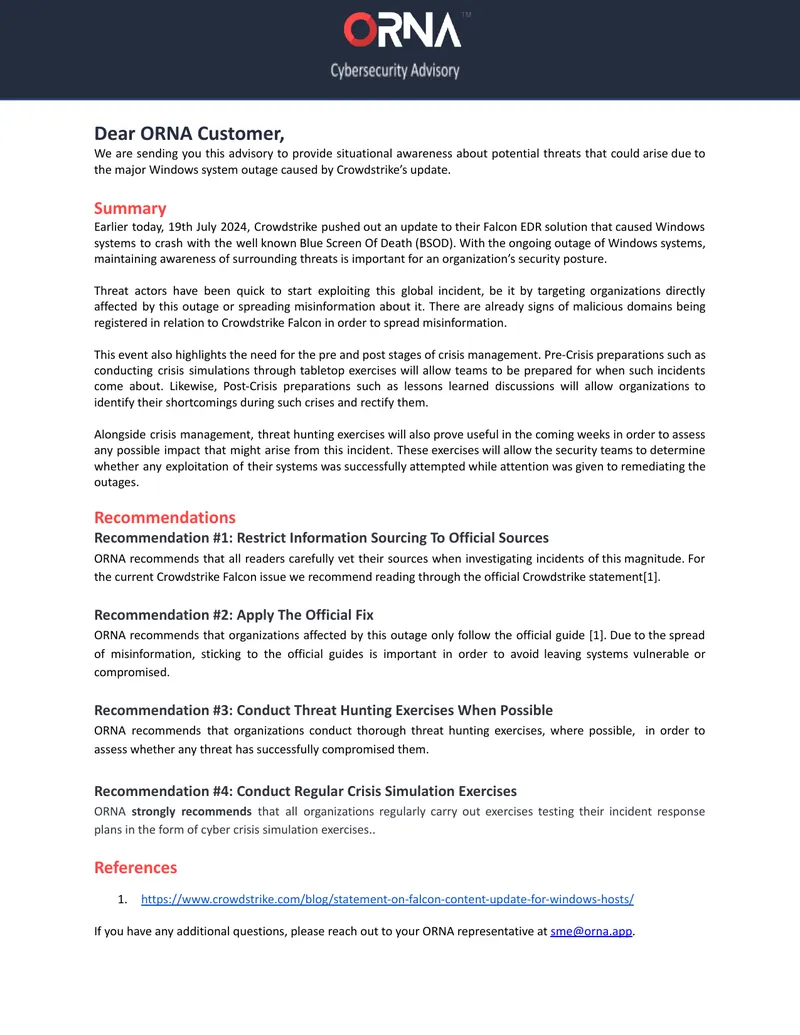 Advisory on Windows System Outage and Threat Management