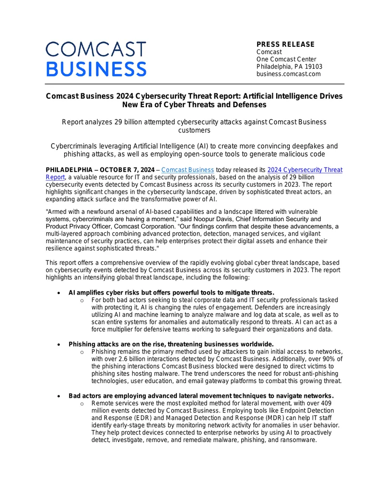 2024 Cybersecurity Threat Report by Comcast Business