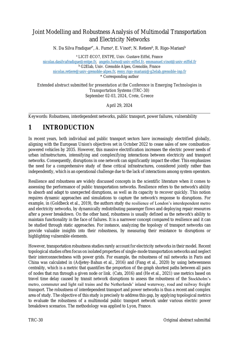 Joint Modelling and Robustness Analysis of Transportation Networks