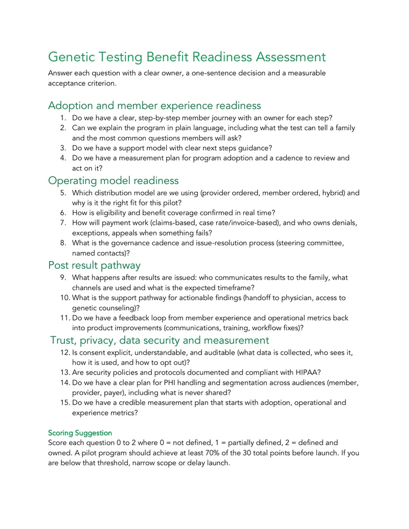 Genetic Testing Benefit Readiness Assessment Guide
