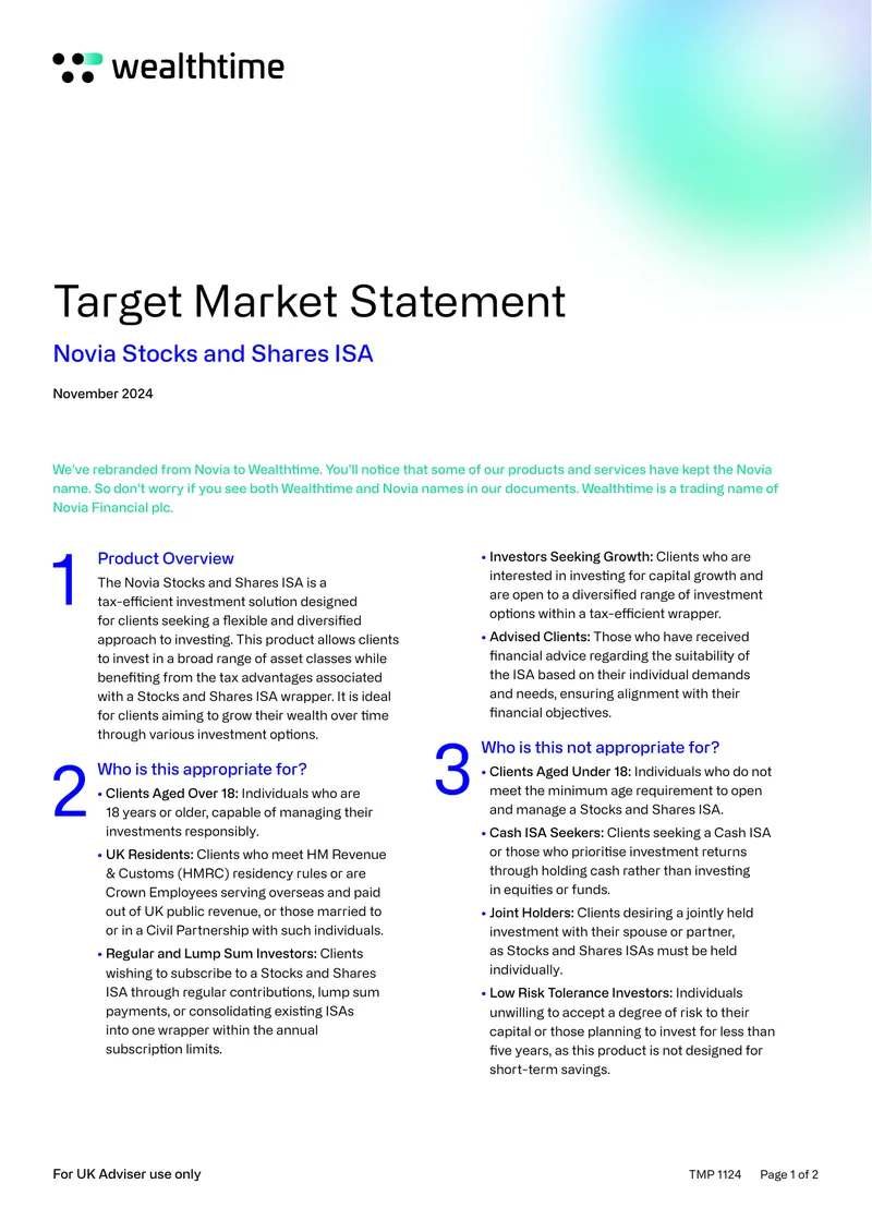 Novia Stocks and Shares ISA Product Overview