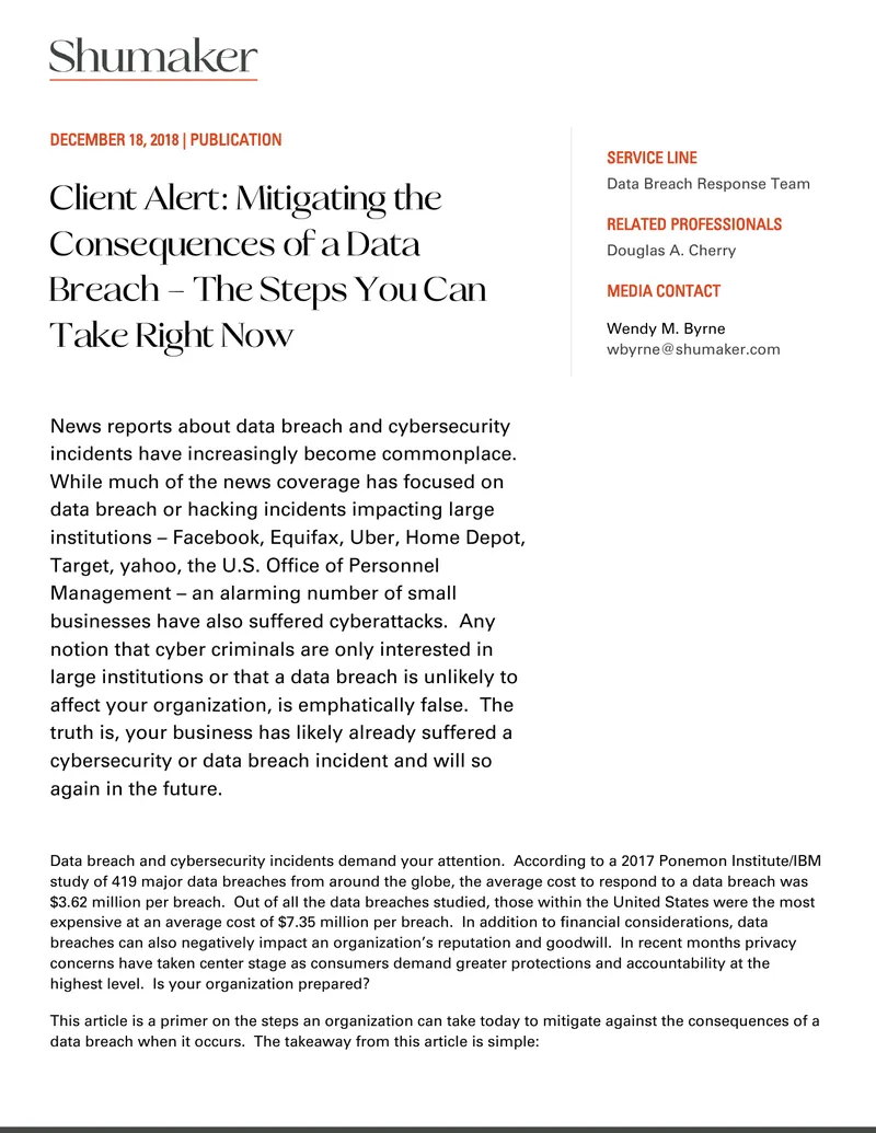 Mitigating the Consequences of a Data Breach