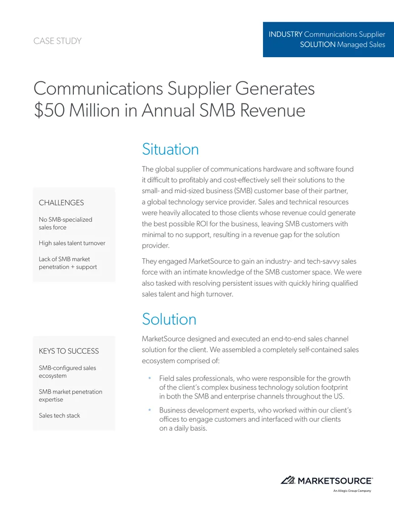 Communications Supplier Managed Sales Case Study