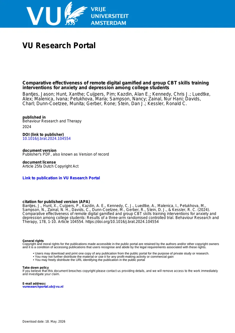 Comparative Effectiveness of Digital CBT Interventions