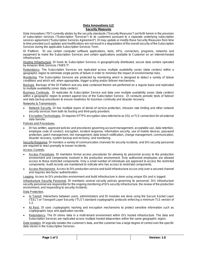 Data Innovations Security Measures Overview preview page 1