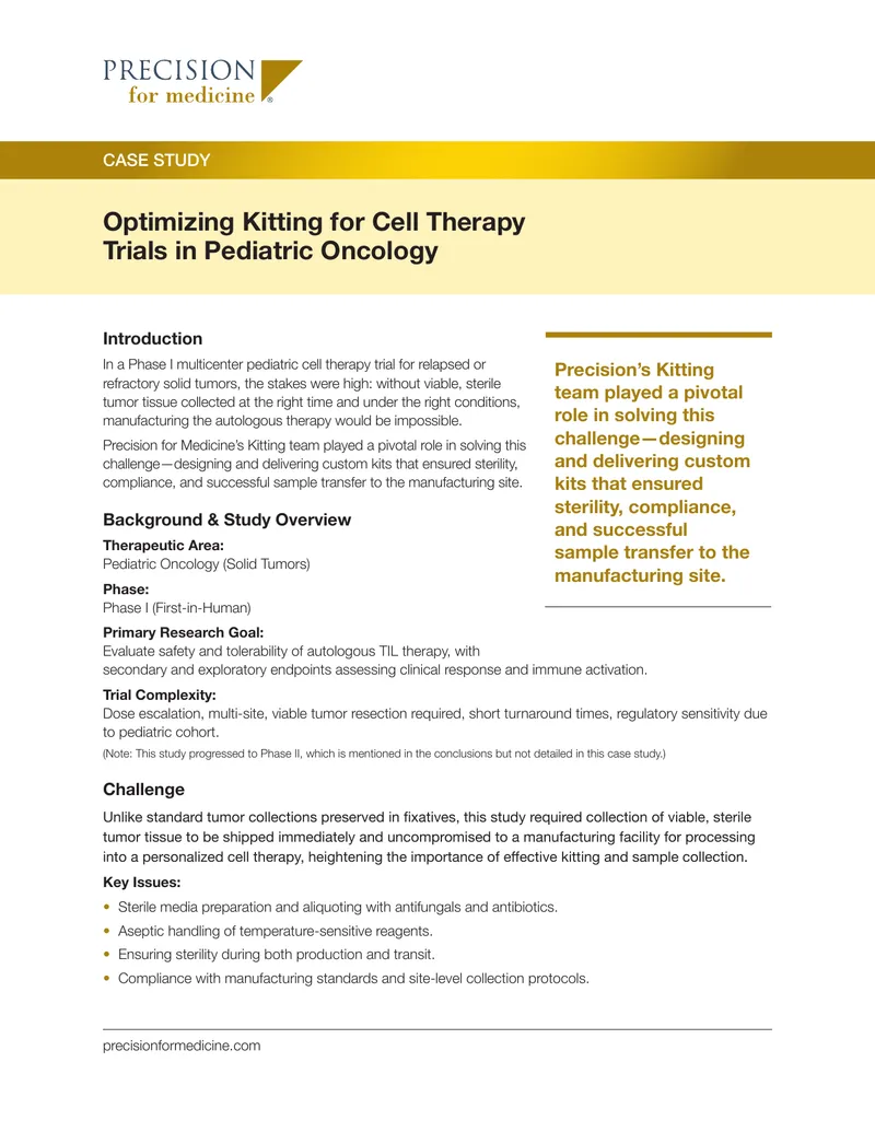 Optimizing Kitting for Pediatric Cell Therapy Trials