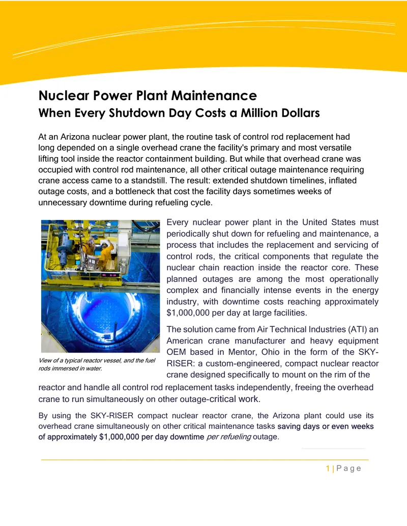 Custom Crane Solution for Nuclear Reactor Maintenance