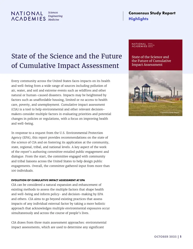 State of the Science and Future of Cumulative Impact Assessment