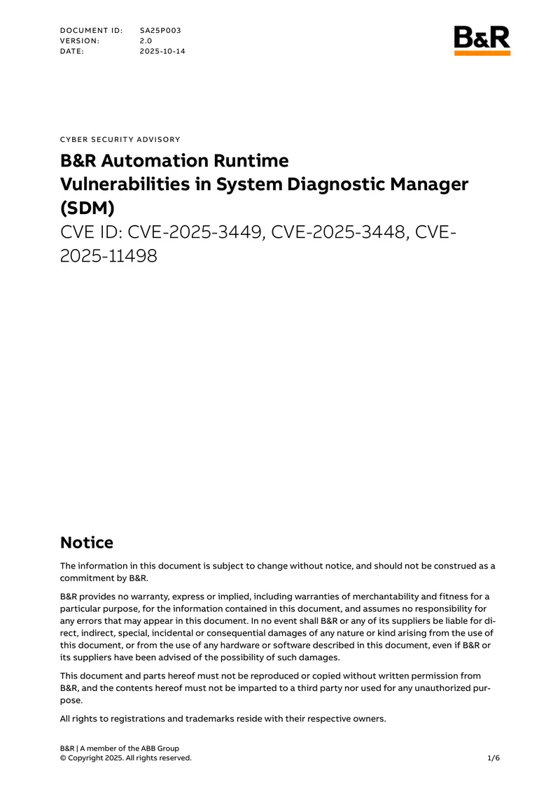 Cyber Security Advisory for B&R Automation Runtime