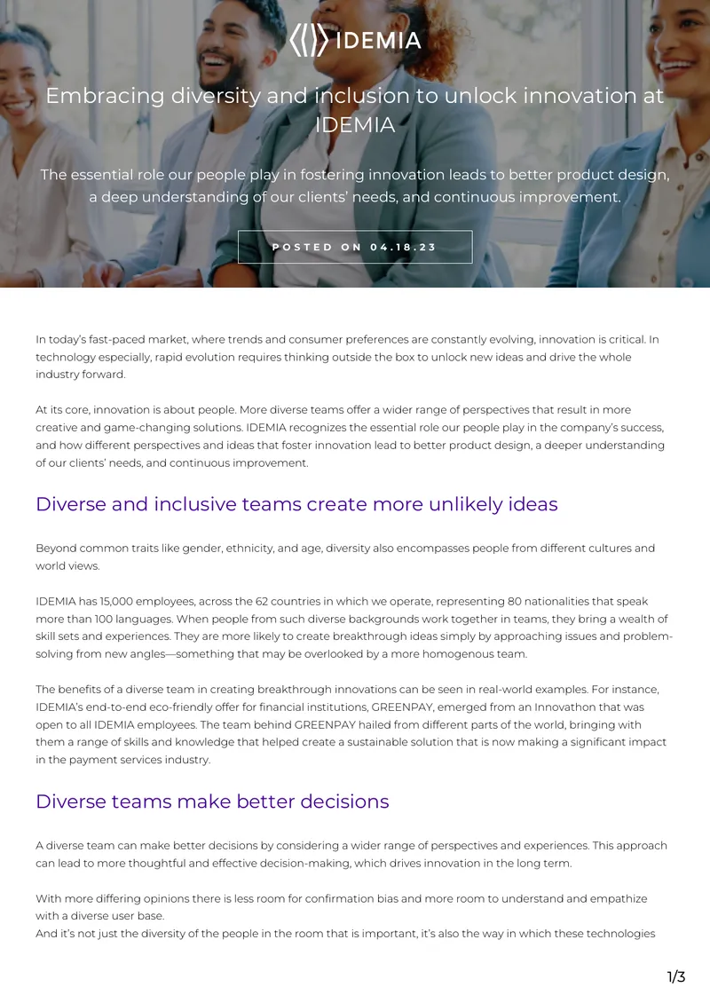 Embracing Diversity and Inclusion to Unlock Innovation at IDEMIA
