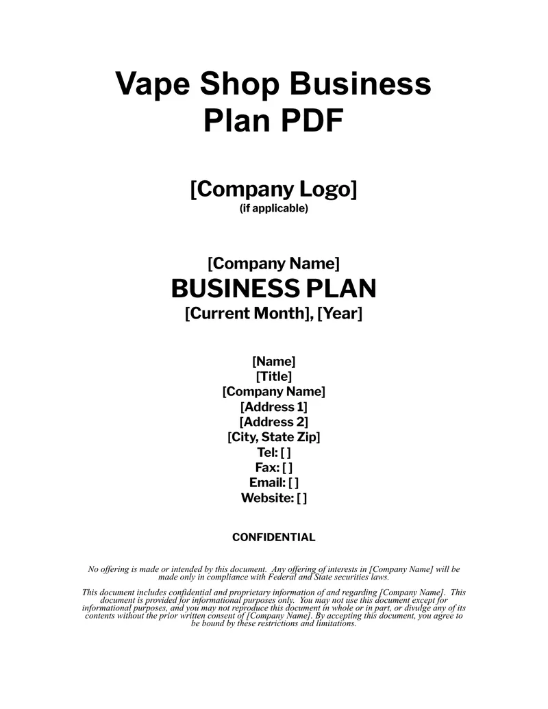 Vape Shop Business Plan Overview