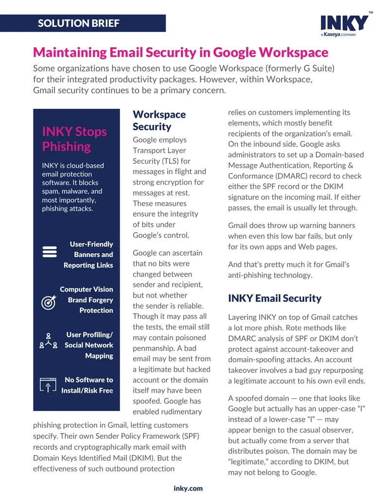 Email Security Solution Brief for INKY