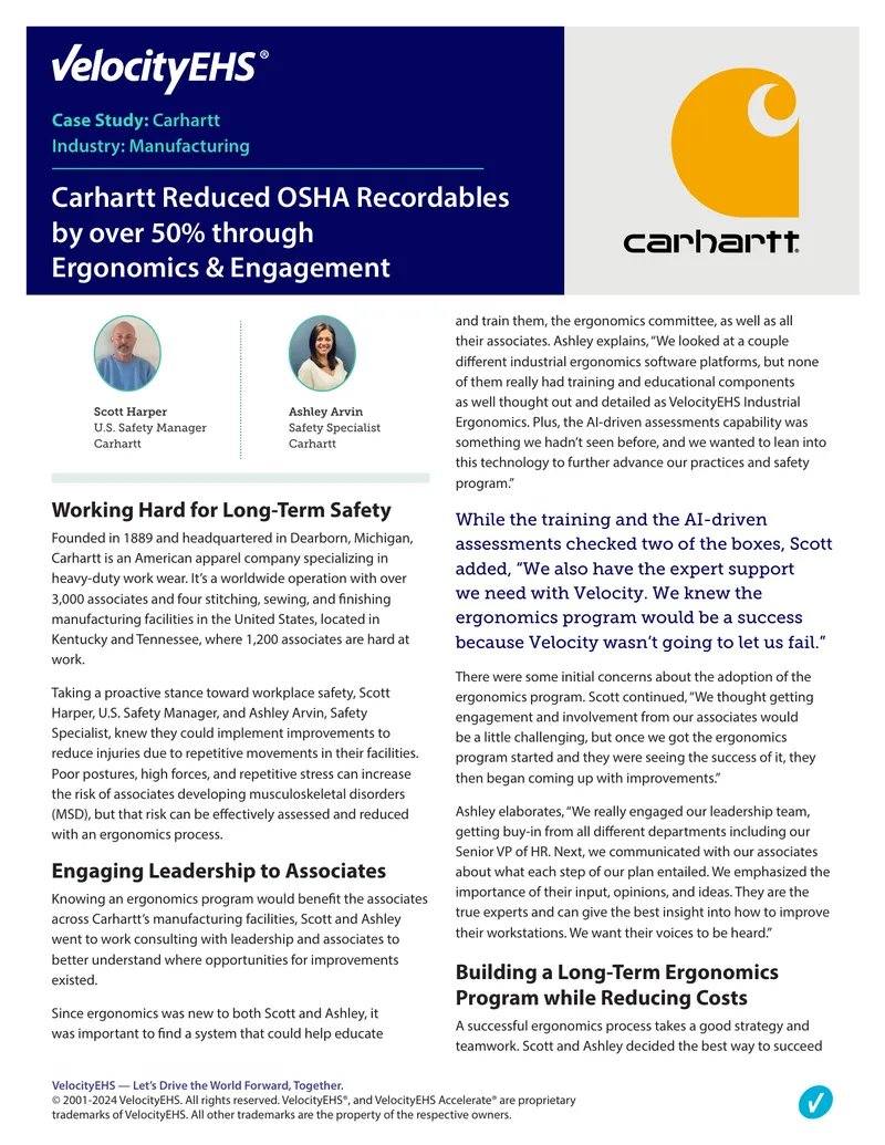 Carhartt Ergonomics Program Case Study