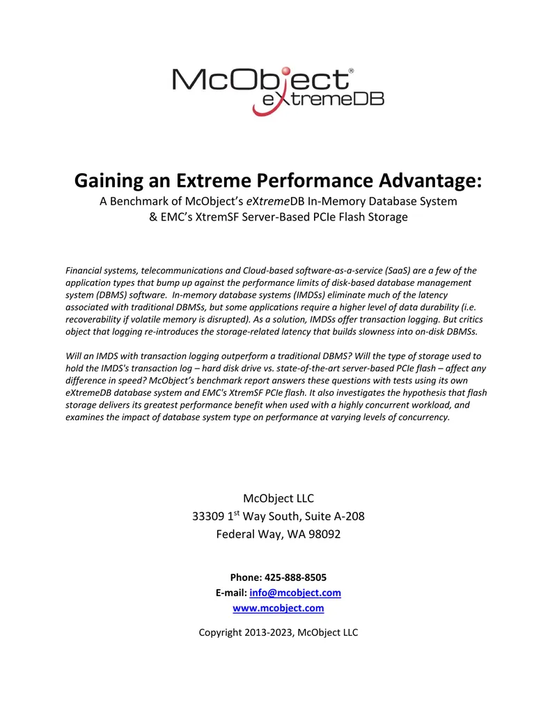 Benchmark Analysis of eXtremeDB and PCIe Flash Storage